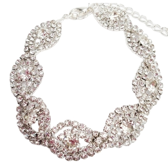 Silver  Rhinestone 7"  Bracelet elegant prom wedding party - Picture 2 of 7